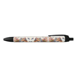 Caneta Preta Cat Lovers Calico Cat Escrevendo Floral