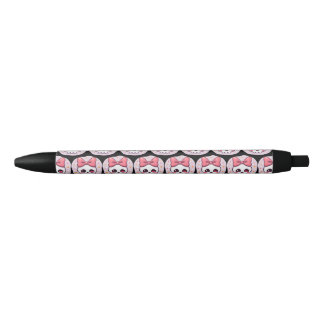 Caneta Preta Caveira Pastel Goth com Laço