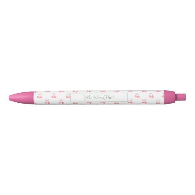 Caneta Preta Cerejas Personalizadas Lindas e Modernas (Frente)