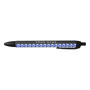 Caneta Preta Chave Grega Meander, Chave Wave, Azul, Seu Nome