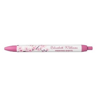 Caneta Preta Cherry Blossomo White Business Rosa