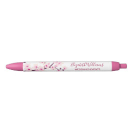 Caneta Preta Cherry Blossomo White Business Rosa