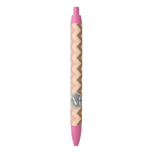 Caneta Preta Chevron Colorido, Monograma Floral Personalizado