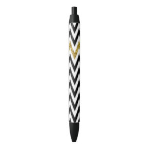Caneta Preta Chevron Glam e preto do ouro