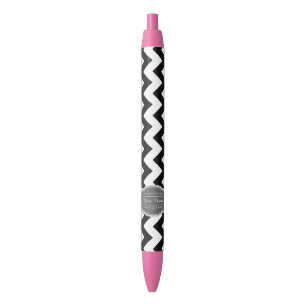 Caneta Preta Chevron Preto com Nome Personalizado da Cinza