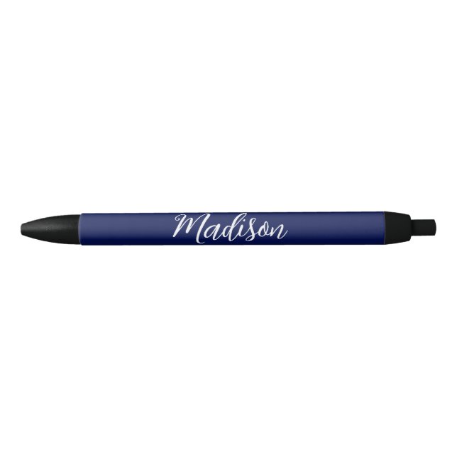 Caneta Preta Chic Navy Blue Name Custom Handwritten Script (Frente)