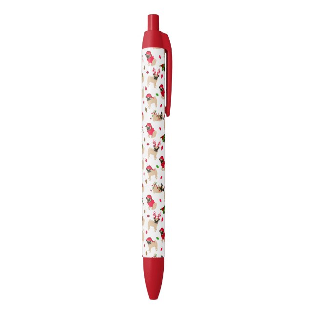 Caneta Preta Christmas Pugs White Black Ink Pen (parte de inferior (Vertical))