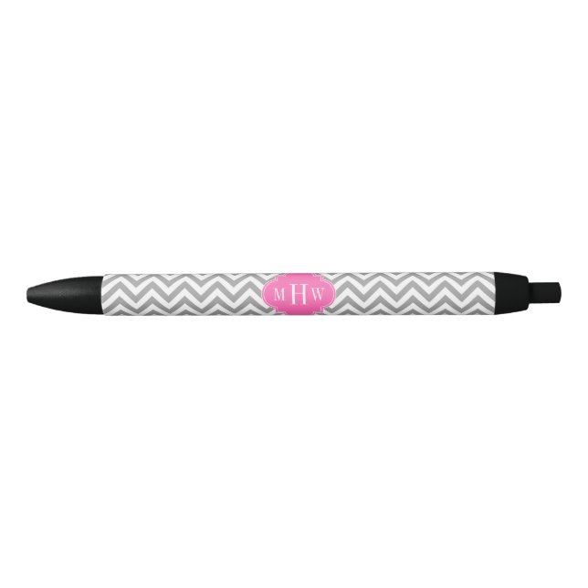 Caneta Preta Cinza Dk Lg Chevron Quatrefoil Quente Rosa Quatref (Frente)