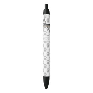 Caneta Preta Cinza Siberian Husky Cartoon Dog & Name