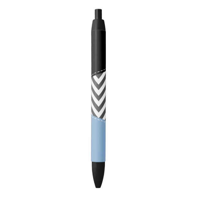 Caneta Preta Cinza Zigzag, Cinza Chevron, Zigzag Patterno, Azul (Frente Vertical)