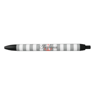 Caneta Preta Cinzas e Stripes Brancas com Âncora Náutica Coral