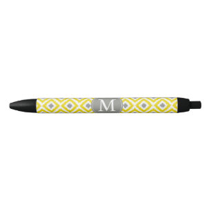 Caneta Preta Cinzas monogramas e padrão Ikat de diamantes amar