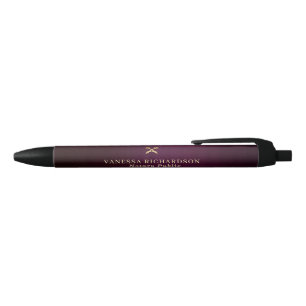 Caneta Preta Clássico Roxo Dourado Promocional Notário Público