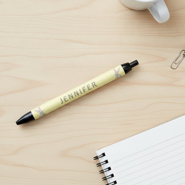 Caneta Preta Coelho Bonito com Nome Personalizado (Cute bunny rabbit pen with custom name.)