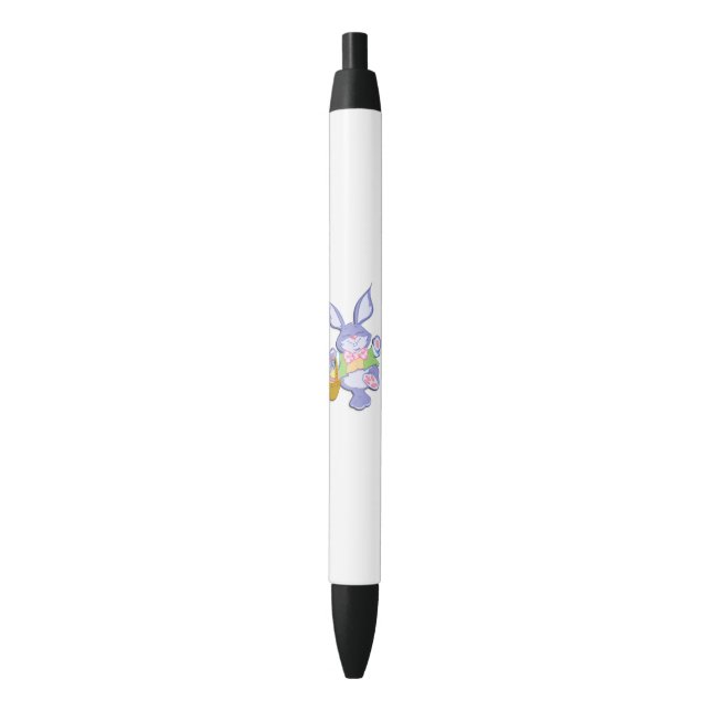 Caneta Preta Coelho de Páscoa Roxo Dançante Lavanda (Frente Vertical)