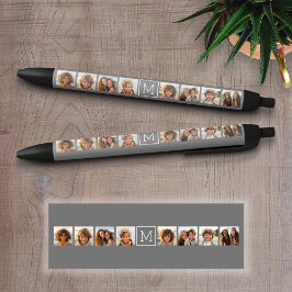 Caneta Preta Colagem de Fotos 8 Monograma Personalizado Branco