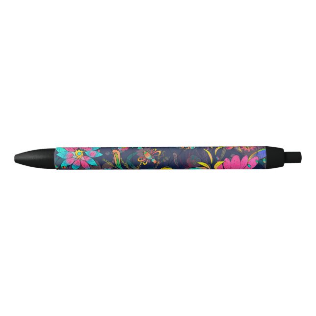 Caneta Preta Colorful botanical pattern (Frente)