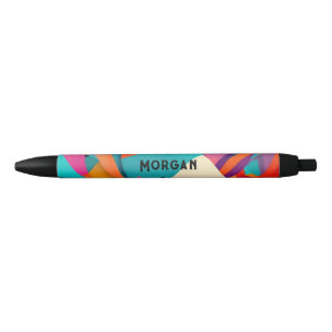 Caneta Preta Colorido Design Geométrico, Nome ou Monograma