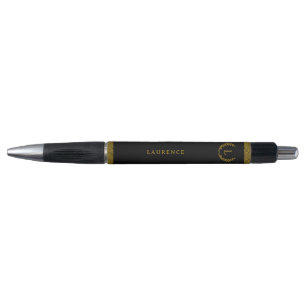 Caneta Preta com Louro Dourado e Nome Monogramado