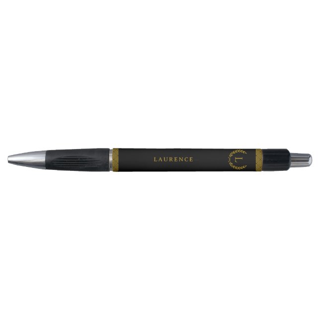 Caneta Preta com Louro Dourado e Nome Monogramado (Frente)
