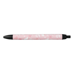 Caneta Preta Conchas de Rosa Pastel e Padrão Sem Costura de Cor