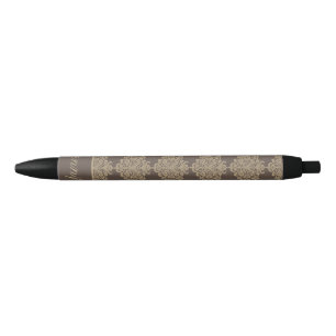 Caneta Preta Cor damasco de ouro floral elegante