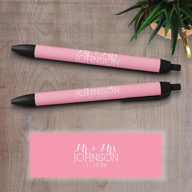 Caneta Preta Cor Sólida Rosa Pastel - Presentes Casamento Mr &  (Personalized writing pens)