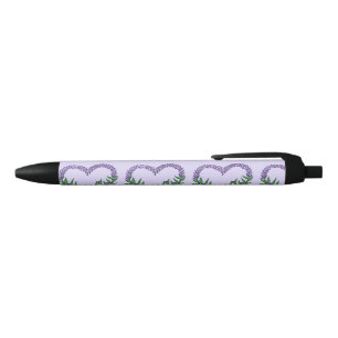 Caneta Preta Coração de Lavanda Floral Fofo