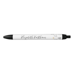 Caneta Preta Coração de Ouro Preto Feminino Letra Feminina