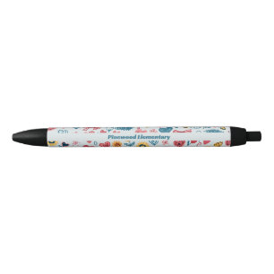 Caneta Preta Coração e Flores de Pastel Crayon