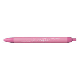 Caneta Preta Coração Rosa e Branco com Nome em Caligrafia