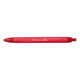Caneta Preta Coração Vermelho e Branco Swash Assinatura Nome