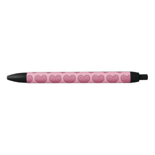Caneta Preta Corações com Estampa de Guepardo Rosa