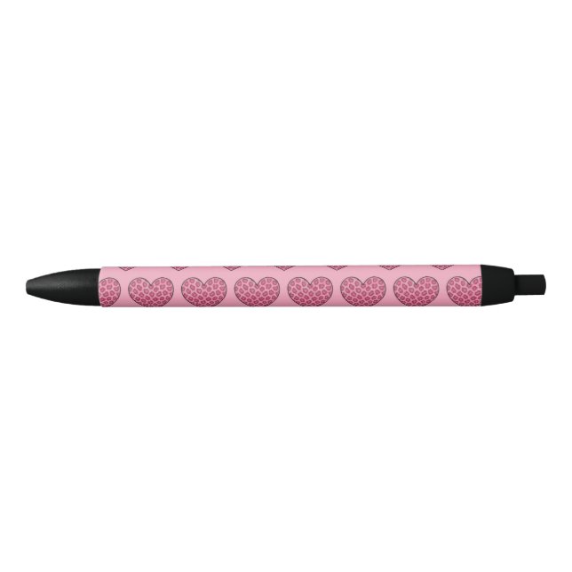 Caneta Preta Corações com Estampa de Guepardo Rosa (Frente)