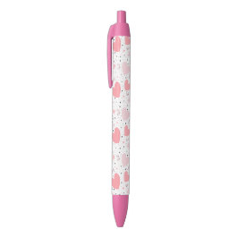 Caneta Preta Corações cor-de-rosa e porquinho
