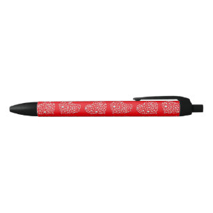 Caneta Preta Corações das Estrelas de Prata em Fundo Vermelho
