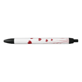 Caneta Preta Corações de Amor Vermelho Romântico Moderno