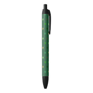 Caneta Preta Corações de polca em verde florestal