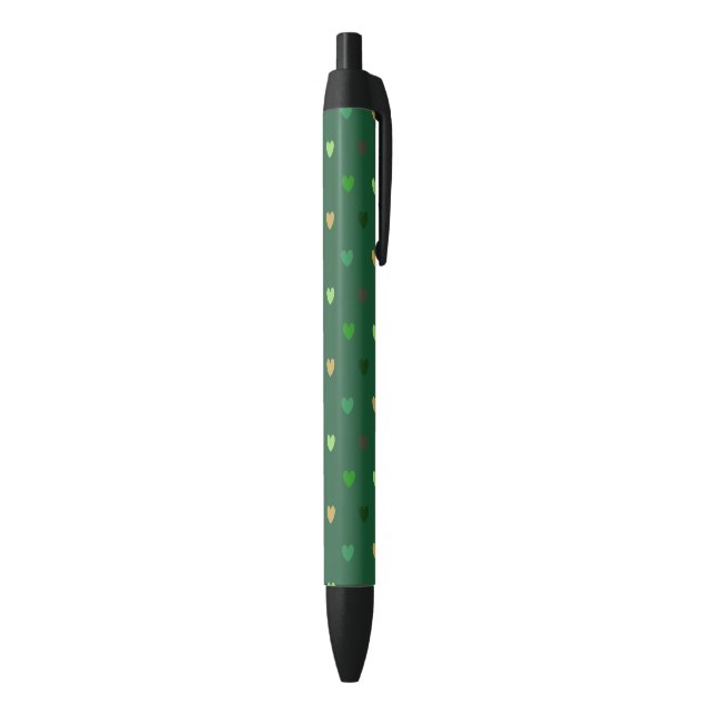 Caneta Preta Corações de polca em verde florestal (parte de inferior (Vertical))