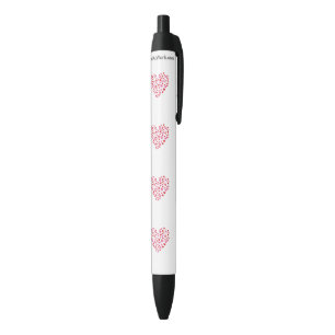 Caneta Preta Corações Vermelho E Rosa