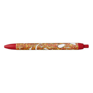 Caneta Preta Cores dos Anos 70 Vermelho Laranja Amarelo Design 