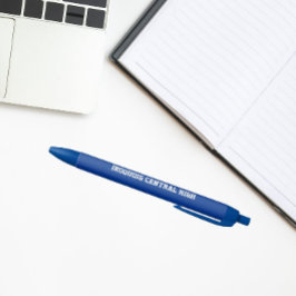 Caneta Preta Cores e Nome da Escola Azul Real e Branco