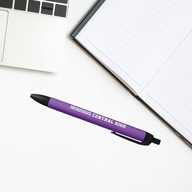 Caneta Preta Cores e Nome da Escola Roxo e Branco (In Situ)