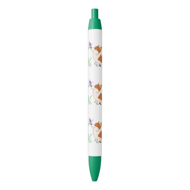 Caneta Preta Corgi com borboleta (Frente Vertical)