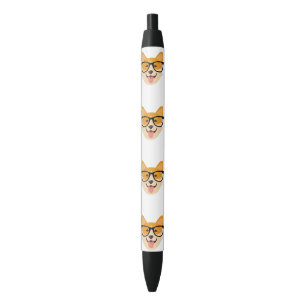 Caneta Preta Corgi Engraçado Com Óculos