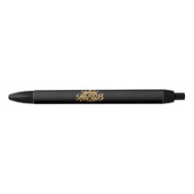 Caneta Preta Coroa Dourada MzElyB Signature