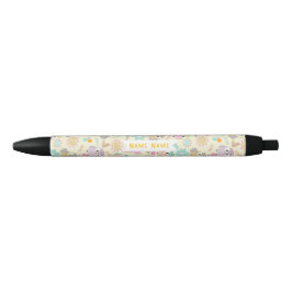 Caneta Preta Coruja Amarelo Pastel 