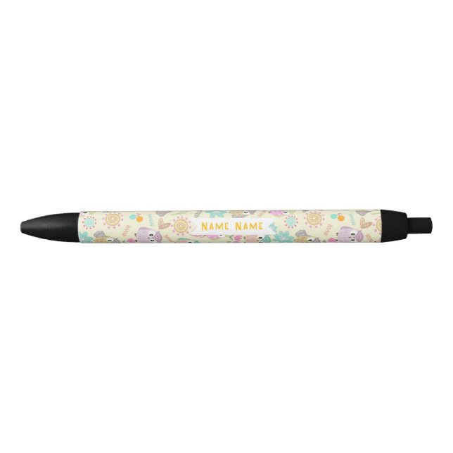 Caneta Preta Coruja Amarelo Pastel  (Frente)