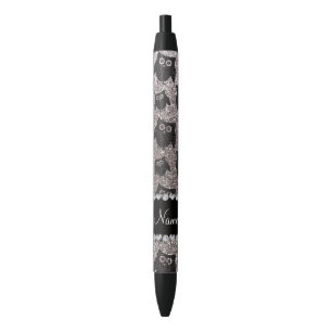 Caneta Preta Corujas de prata conhecidas personalizadas do