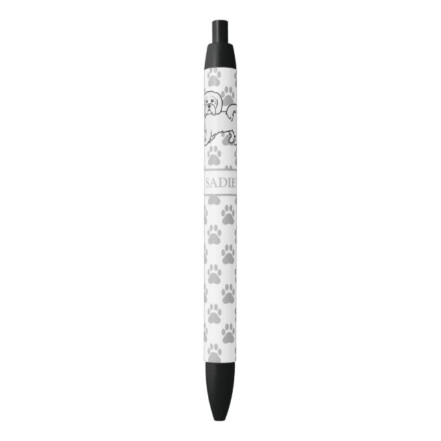 Caneta Preta Coton de Tulear Desenho Animado Fofo Com Nome (Frente Vertical)